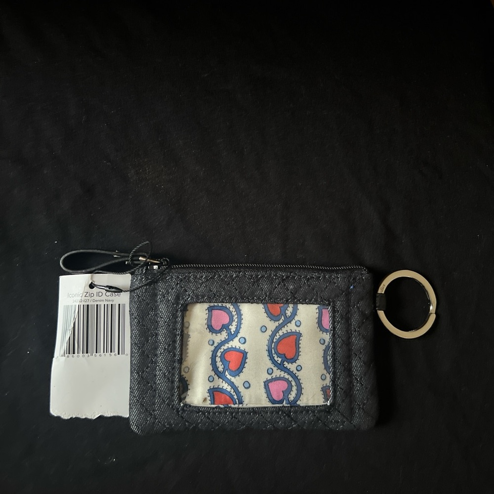 Quilted Black ID Holder with Heart Pattern